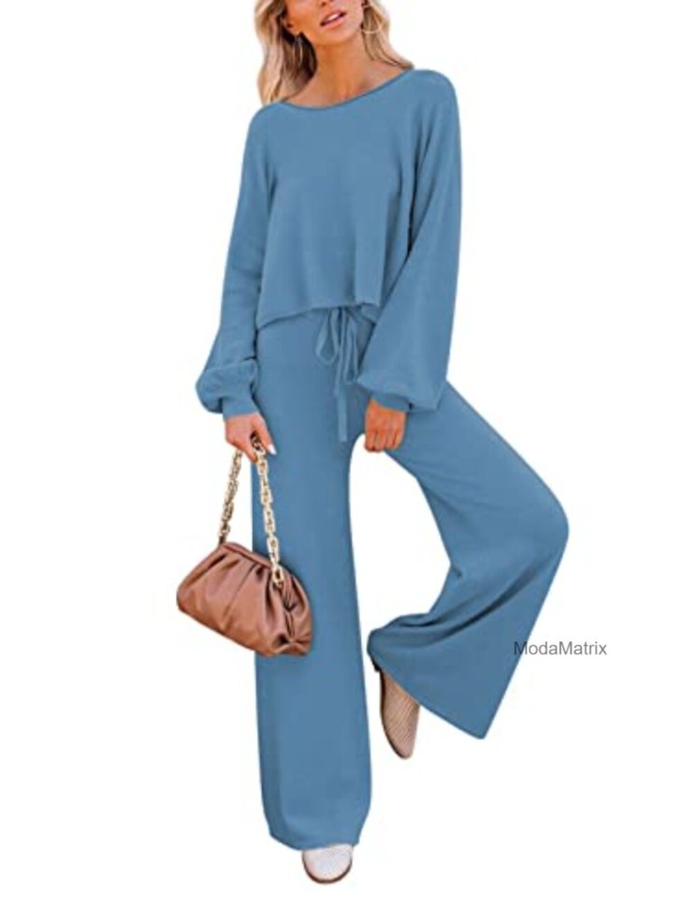 2 Piece Lounge Set Crop Sweater Wide Leg Pants Sweatsuit
